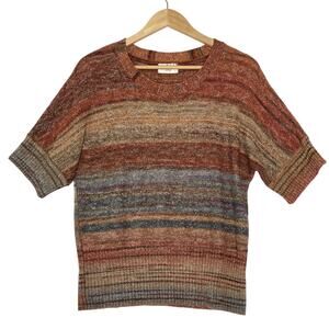Jillian Nicole Knit Short Sleeve Sweater Striped Retro Womens Petite Size PXL